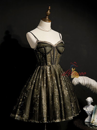 Black Tulle Sequins Beading Homecoming Dress