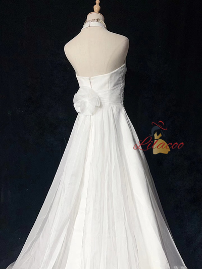 White Chiffon V-neck Beading Wedding Dress