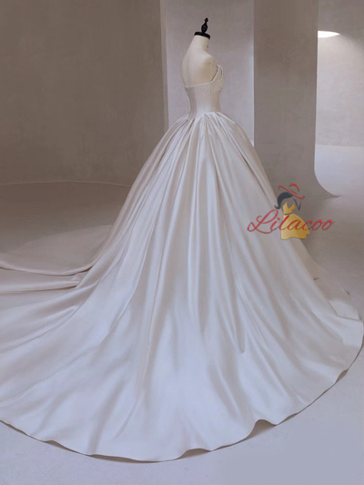 White Satin Wedding Dress With Train