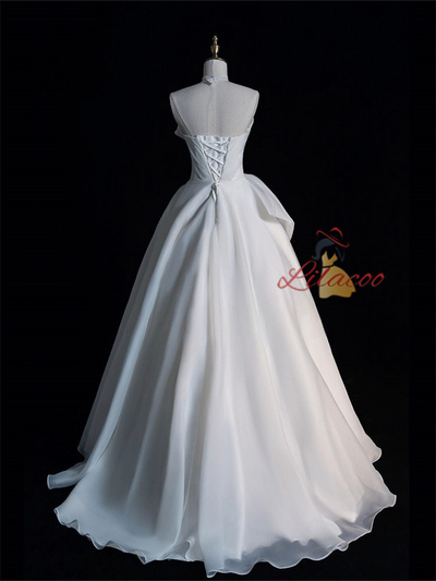 White Strapless Pleats Wedding Dress