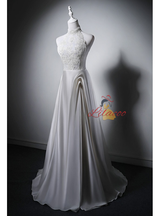 White Satin Lace Halter Wedding Dress