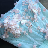 Blue Tulle Straps Appliques Homecoming Dress