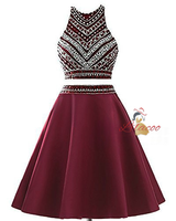 Royal Blue Two Piece Satin Beading Homecoming Dress