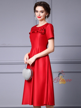 Red Satin Short Sleeve Mother Of The Bride Dress