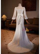 White Mermaid Lace Long Sleeve Wedding Dress