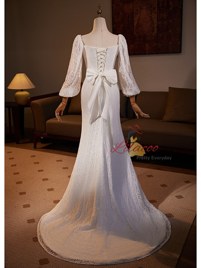 White Mermaid Lace Long Sleeve Wedding Dress