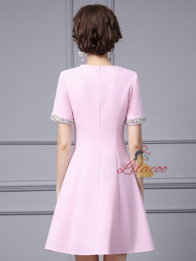 Pink Short Sleeve Mother Of the Brides Dress