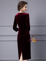 Burgundy Velvet Short Sleeve Mother Of The Bride Dress