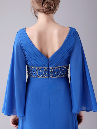 Royal Blue Chiffon V-neck Pleats Mother Of The Bride Dress