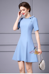 Blue Short Sleeve Beading Mother Of The Bride Dress