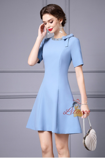 Blue Short Sleeve Beading Mother Of The Bride Dress