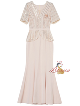 Apricot Short Sleeve Sequins Mother Of The Bride Dress
