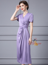 Purple Short Sleeve Mother Of the Brides Dress