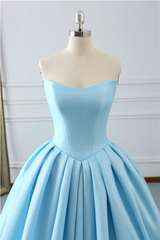 Blue Satin Strapless Wedding Dress