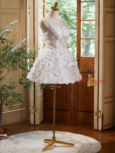 White Lace 3D Flower Homecoming Dress