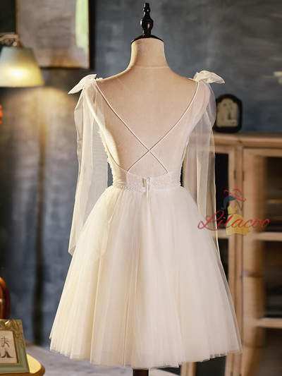 Ivory White Straps Tulle Beading Homecoming Dress