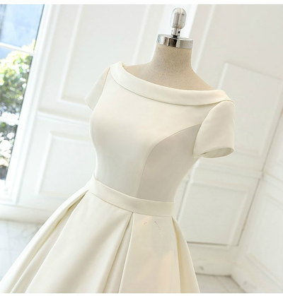 White Ball Gown Satin Backless Wedding Dress