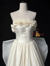 Ivory Satin Strapless 3D Flower Wedding Dress