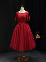 Burgundy Tulle Lace Homecoming Dress