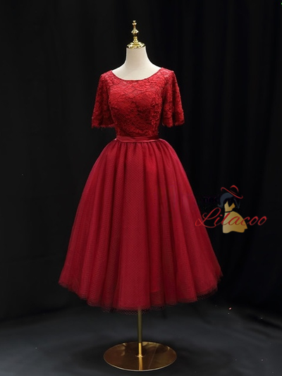 Burgundy Tulle Lace Homecoming Dress