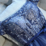 Blue Tulle Lace Off the Shoulder Homecoming Dress