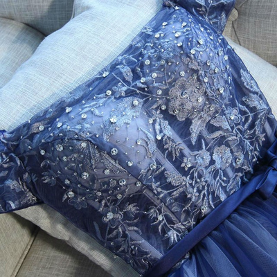 Blue Tulle Lace Off the Shoulder Homecoming Dress