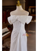 White Mermaid Split Pleats Prom Dress