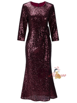 Burgundy Sequins Bow Mother Of The Bride Dress