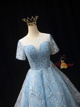 Light Blue Tulle Sequins Homecoming Dress