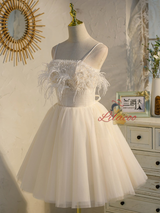White Tulle Straps Pleats Homecoming Dress