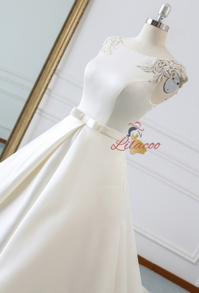 White Satin Backless Wedding Dress