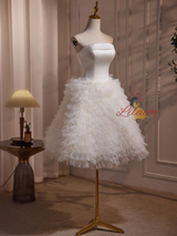 White Tulle Satin Tiers Wedding Dress