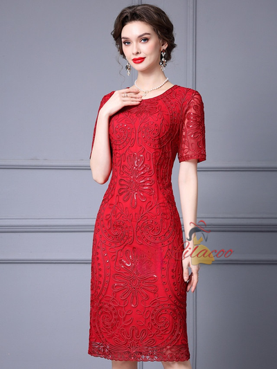 Short Sleeve Lace Sequins Mother Of The Bride Dress