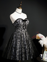 Black Sequins Tulle Strapless Homecoming Dress