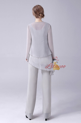 Gray Chiffon 3 Piece Mother Of The Bride Dress