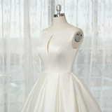 Ivory White Satin Backless Wedding Dress