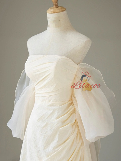 Ivory Strapless Pleats Wedding Dress