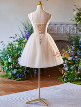 Ivory Tulle Spaghetti Straps Homecoming Dress