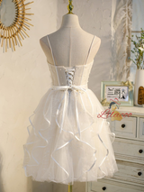 Tulle Spaghetti Straps Pearls Homecoming Dress