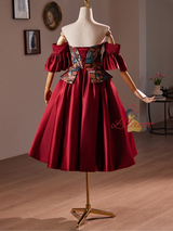 Simple Burgundy Satin Strapless Homecoming Dress
