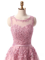 Pink Tulle Lace Beaded Homecoming Dress