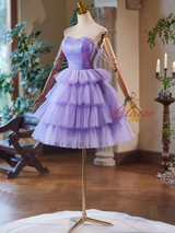 Purple Tulle Sequins Tiers Homecoming Dress