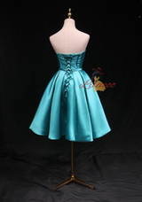 A-Line Blue Satin Strapless Homecoming Dress