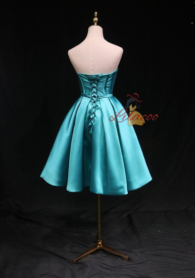 A-Line Blue Satin Strapless Homecoming Dress