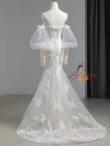 Mermaid Tulle Long Sleeve Appliques Wedding Dress