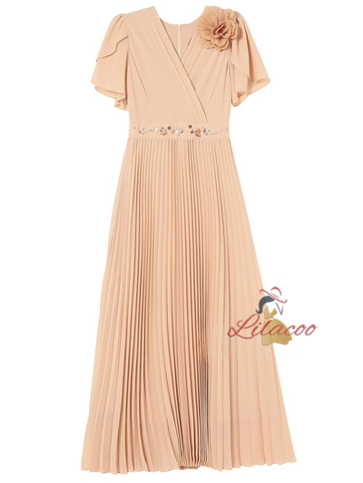 Champagne Chiffon V-neck Mother Of The Bride Dress