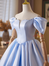 Blue Satin Beading Homecoming Dress