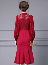 Long Sleeve Lace Pleats Mother Of The Bride Dress