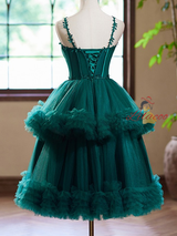 Green Tulle Spaghetti Straps Homecoming Dress