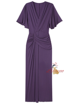 Purple V-neck Pleats Mother Of The Bride Dress